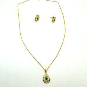 Gold Green Necklace Earring Set Lot 2 Bridal Formal Evening Shiny Teardrop